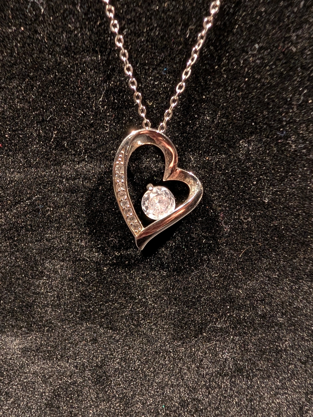 Silver Heart Pendant Necklace with Clear Center Stone